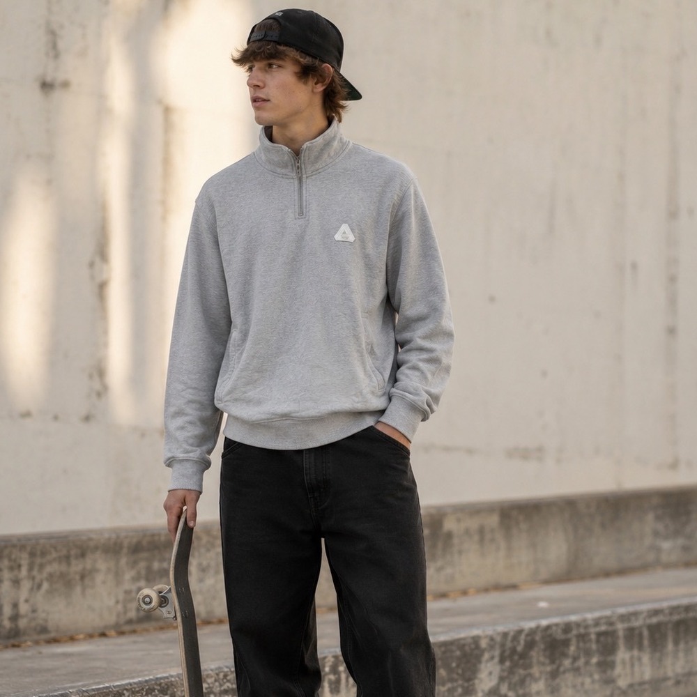 Palace Sofar 1/4 Zip Funnel Men Med Grey Marl SS22 Tri-Ferg Skateboarding Hoodie